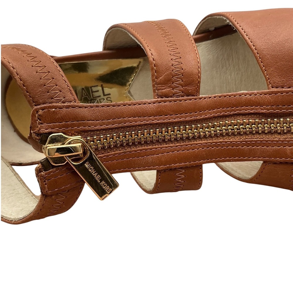 Michael Kors Tan Leather‎ Front Zip Platform Stiletto Sandals Womens 6.5M Y2K - Picture 7 of 9
